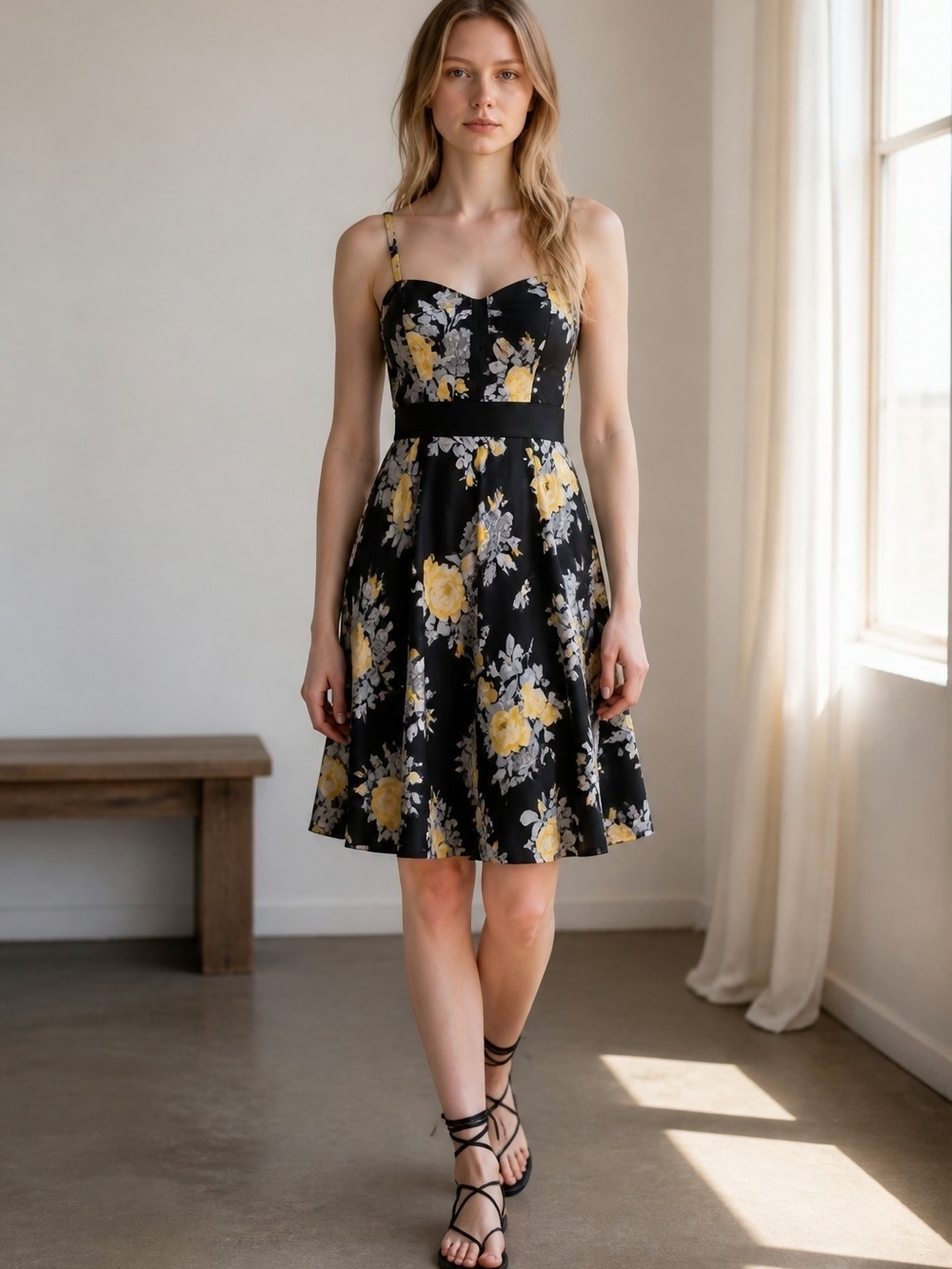 Speechless brand dress features a yellow and black abstract print Size 9 Summer